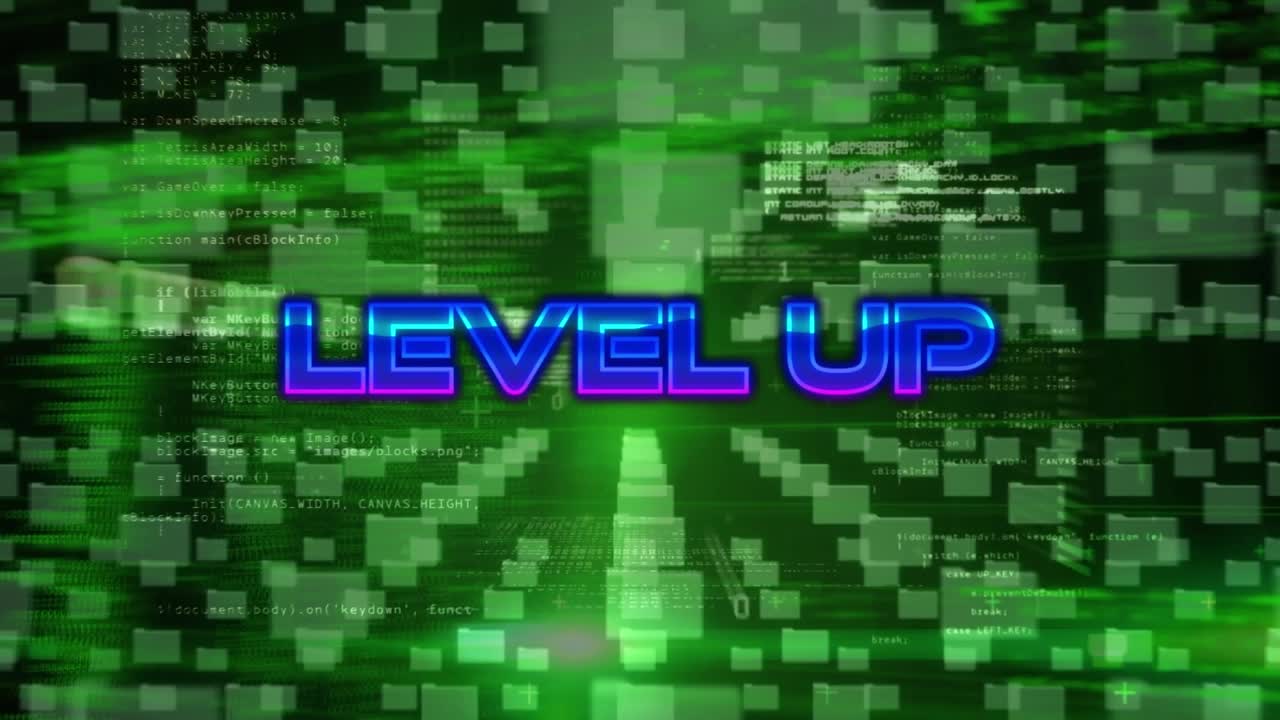 Animazione di testo di avanzamento di livello su elaborazione dati e lucchetto
