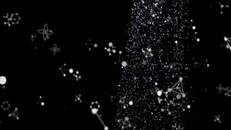 animation of water drops over molecules on black background