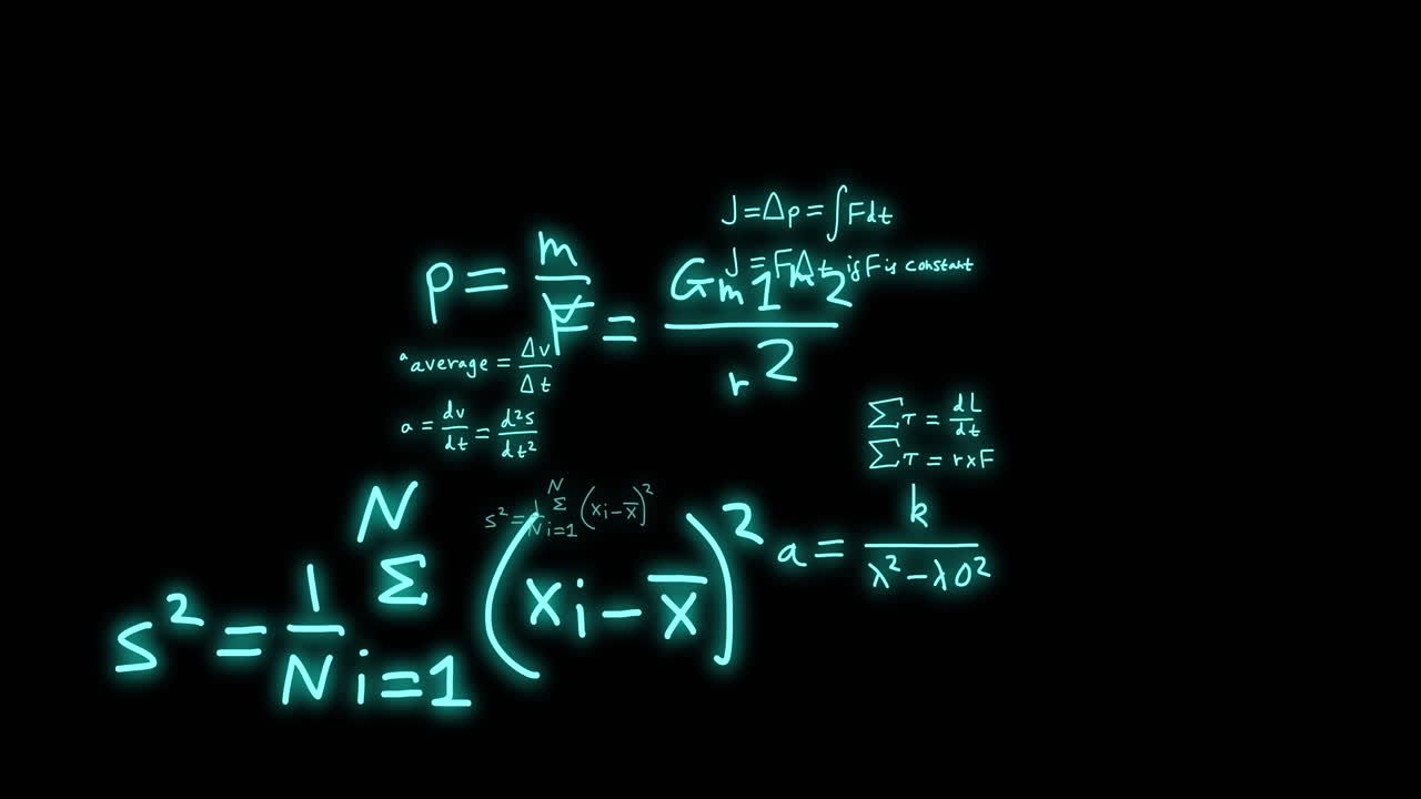 animación de fórmulas matemáticas y procesamiento de datos científicos sobre un fondo negro