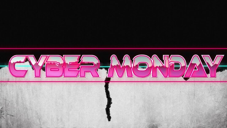 Animation of cyber monday text over shapes on black background