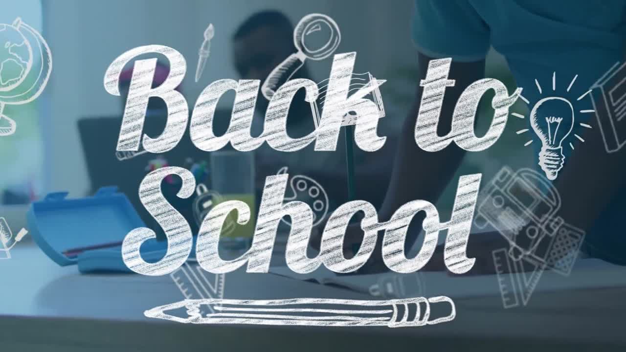 Animation of back to school text over diverse students in classroom