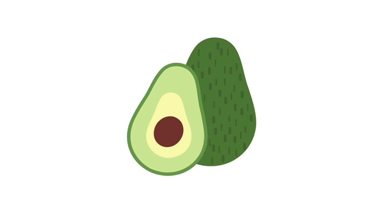 Animazione in flat design di avocado con nocciolo