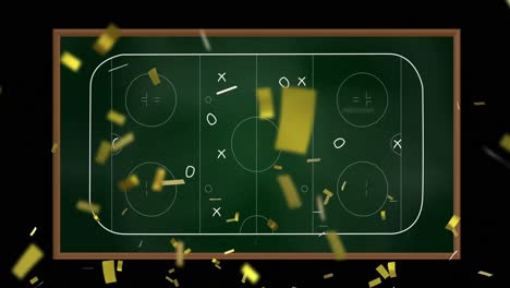 animation of confetti over drawing of game plan on black background