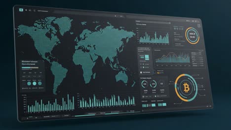 digital dashboard displaying global data and cryptocurrency analytics