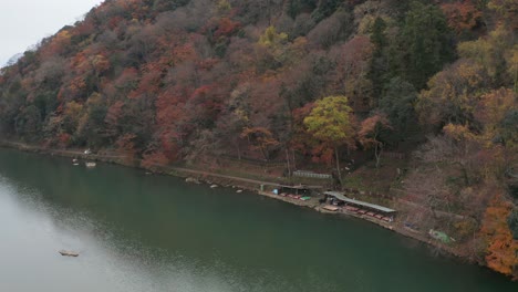 arashiyama riverside as autumn color cover mountains in japan