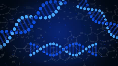 animación de cadena de adn y estructura molecular en un fondo azul oscuro