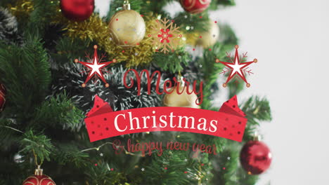 animación del texto de feliz navidad sobre el árbol de navidad