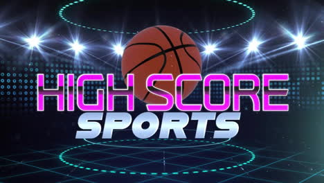 animation of high score sports text over basketball