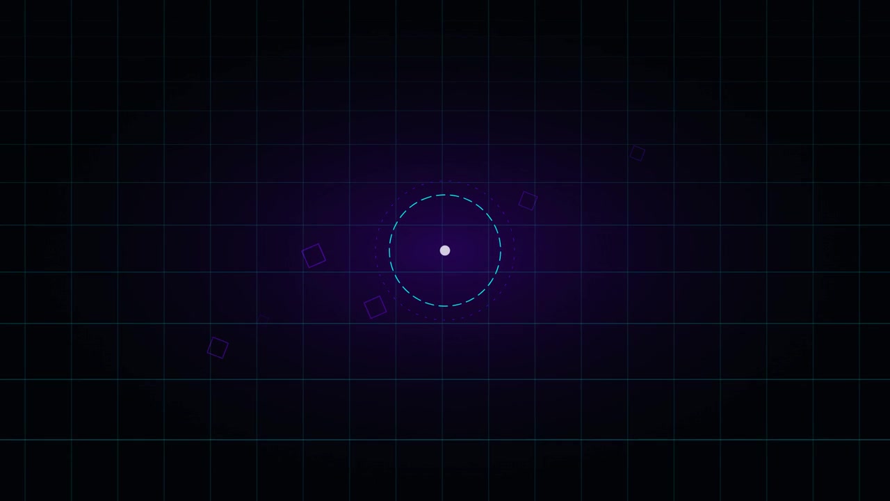 Abstract Digital Interface with Floating Geometric Shapes and Grid