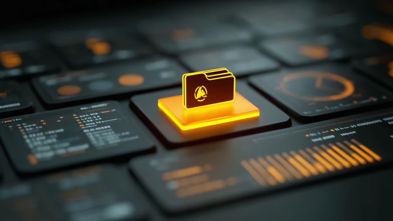 Sleek Keyboard Interface Featuring Illuminated Folder Icon with Dynamic Graphical Display for Optimized Digital Navigation and File Management