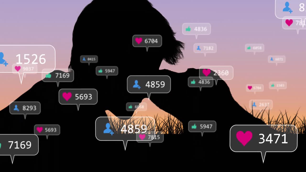 animación de dólares flotantes y iconos de las redes sociales