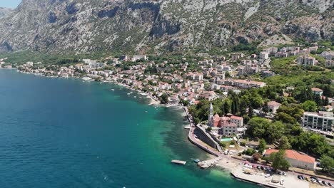 aerial drone view bay of kotor old coastal town city montenegro balkan country balkans adriatic sea