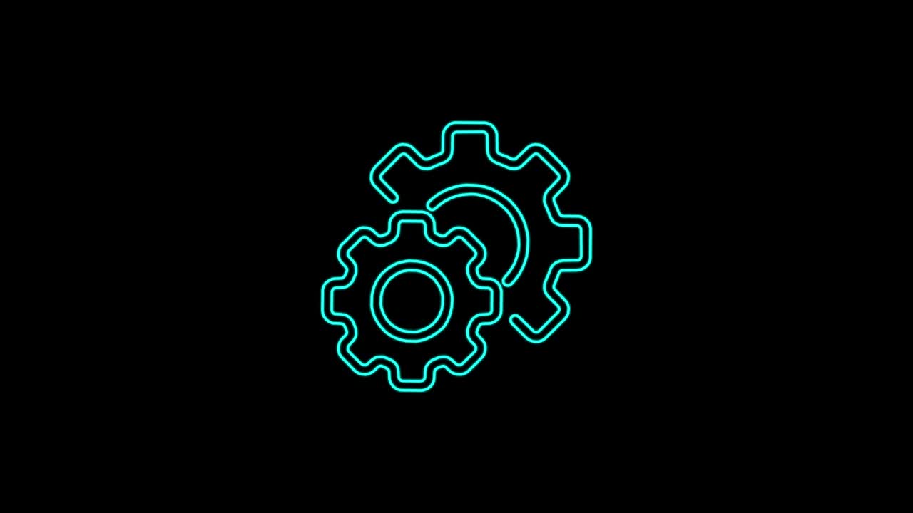 icono de mantenimiento resumen animación sin costuras de líneas de neón 4k. hermosa animación de líneas de neón 4k video de primer plano. signo de configuraciones de engranajes de rueda de engrenajes