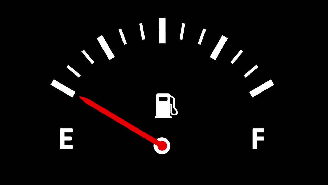 애니메이션 자동차 연료 대시보드 위아래로 움직이는 핀 바늘 연료가 가득 차 있고 비어 있습니다.