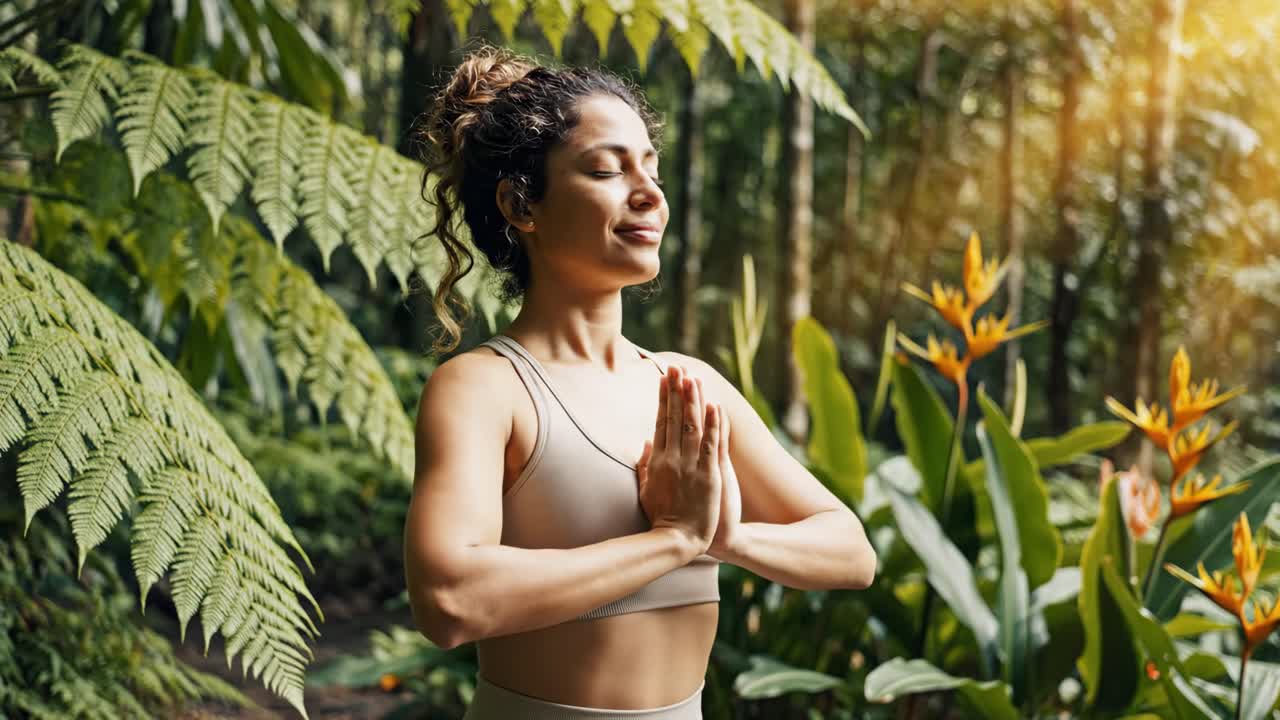 Woman Practicing Yoga in a Lush Forest