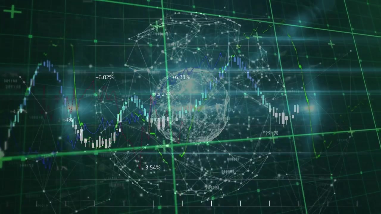 Globale finansielle markedsdata vist på digital netværksbaggrund.
