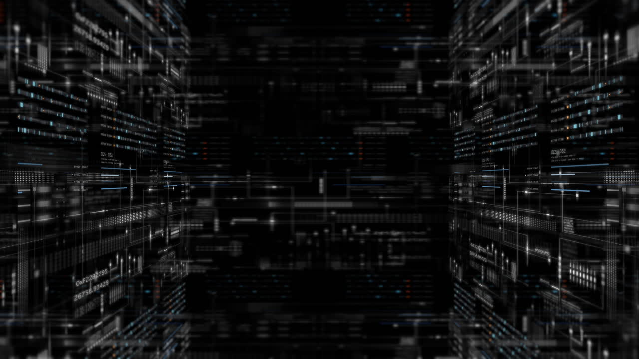 4K screen background with digital data code and HUD elements, ideal for text titles and horizontal displays.