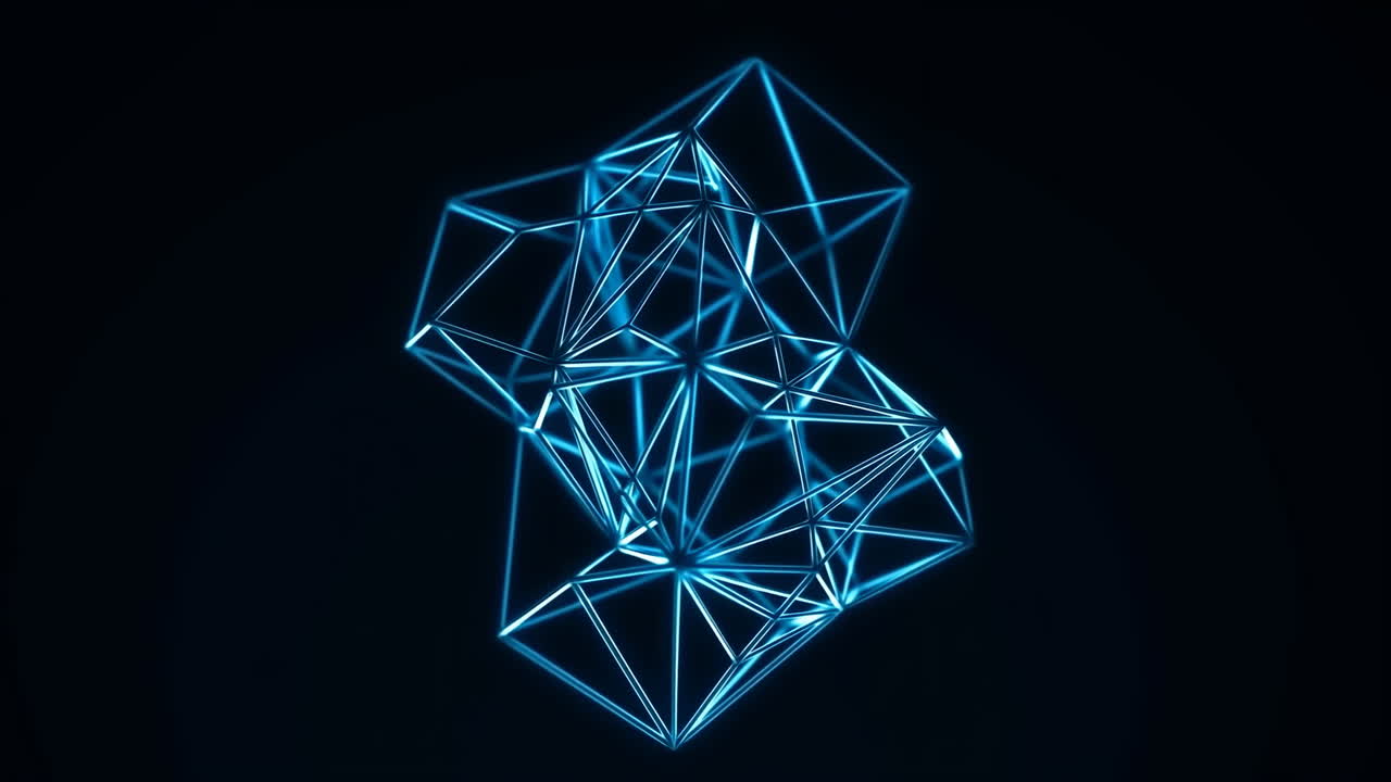 Rotating Abstract Geometric Structure with Glowing Blue Lines
