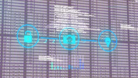 animación de iconos y procesamiento de datos financieros sobre un fondo oscuro