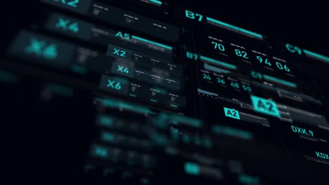 futuristic user interface hud gui digital text number element for cyber technology concept with shallow depth of field dark and grain processed