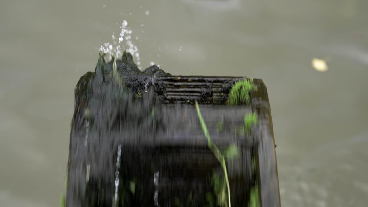 Spinning Wooden Water Mill Wheel, Slow Motion, Close Up