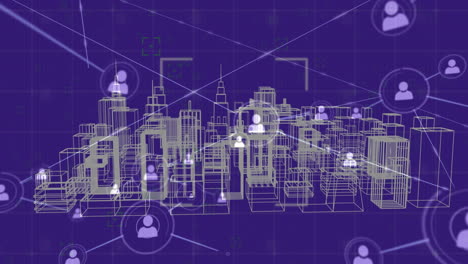 network of connections and data with cityscape