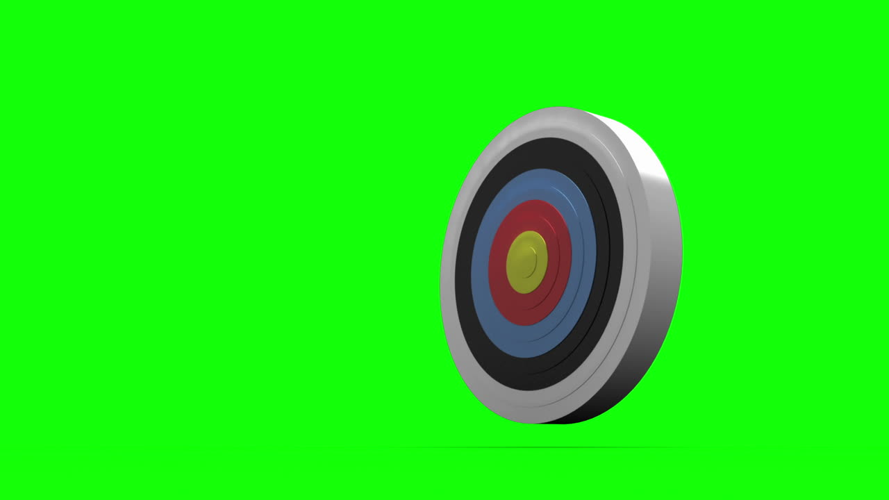 화살표가 다트 보드를 향해 날아와 표적에 부힌다