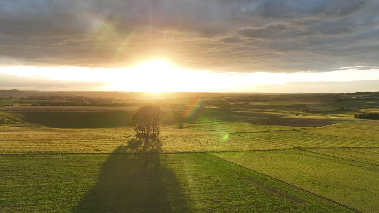 hermoso atardecer en la naturaleza paisaje de colina de hierba