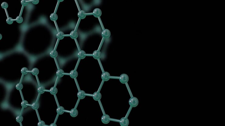 Animation of 3d micro of network of molecules on black background