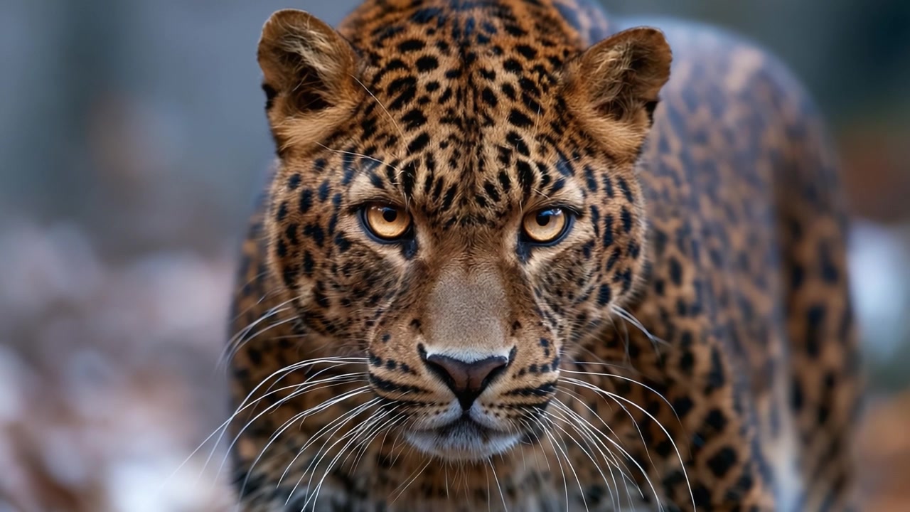 Eşsiz benekli postunu ve delici gözlerini sergileyen, yoğun bir şekilde dolaşan çarpıcı bir leopar. Bu görkemli büyük kedi, doğal yaşam alanında zarafeti ve gücü temsil ediyor.