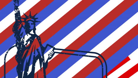 animation of flag of usa over statue of liberty on black background