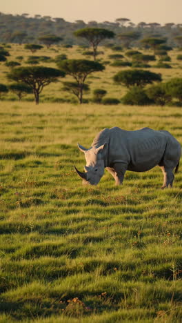 white rhinoceros grazing in african savanna