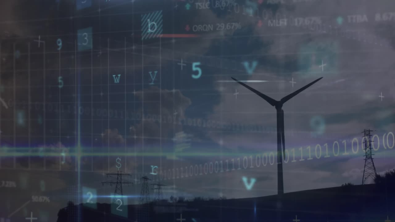 Animation of data processing over wind turbine