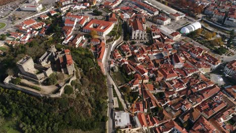 Aerial-View-of-Leiria-castle-surrounded-by-historic-Leiria-city