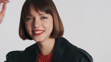 smiling girl in studio