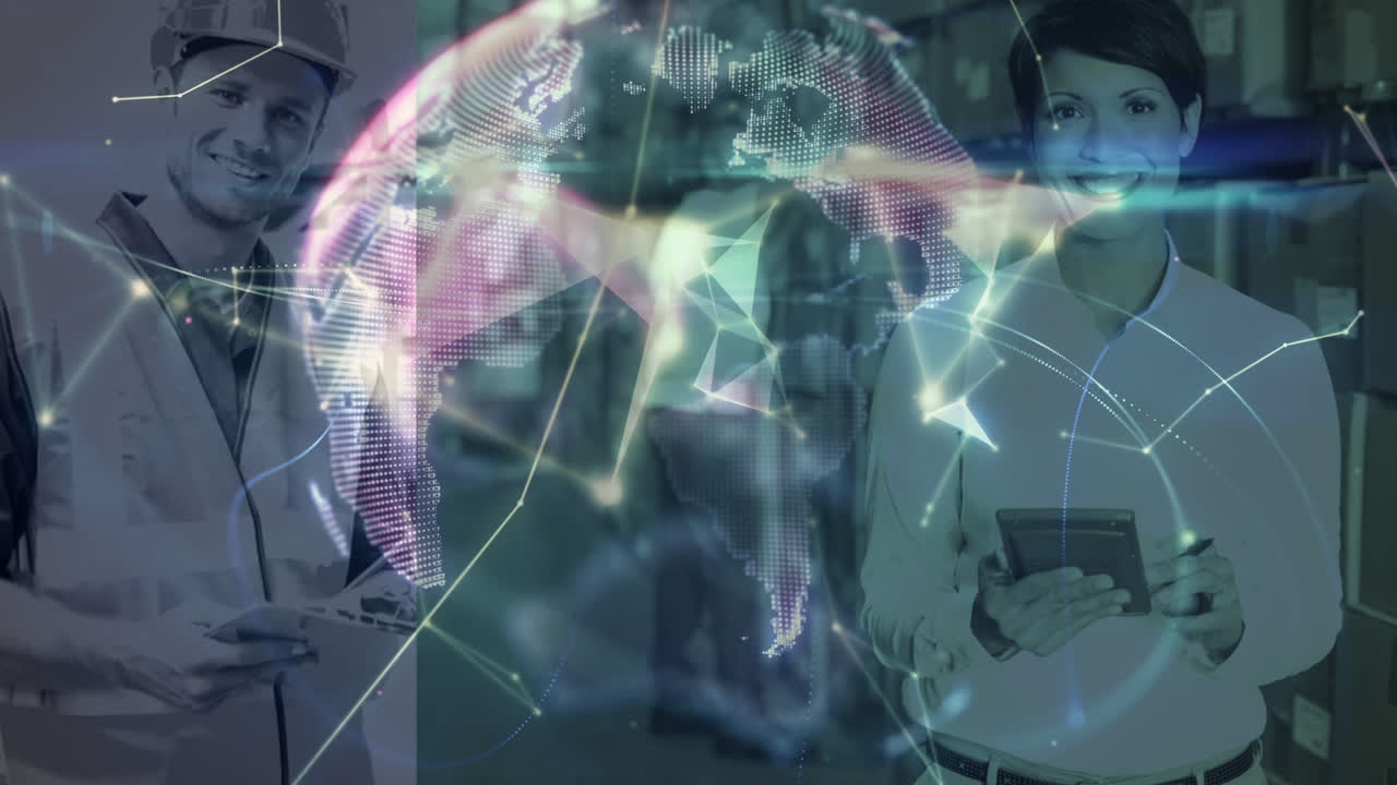 composición del almacén de dos situaciones de almacén combinadas con la animación del mundo conectado