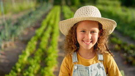 Agriculture,-portrait-and-girl-child-on-farm-ready