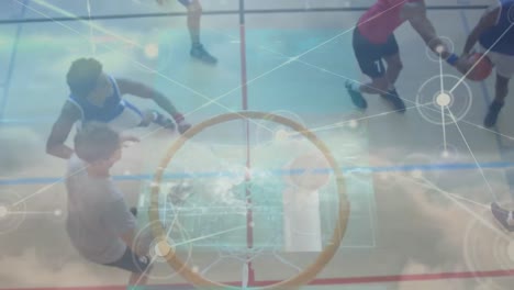 Animation-Des-Netzwerks-Von-Verbindungen-über-Basketballspieler