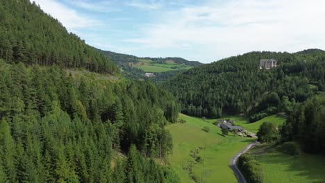 forest from above in semmering, austria, close to the world heritage unesco site in semmering eisenbahn in österreich 4k, filmed with drone