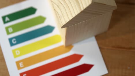 papel de gráfico y modelo de casa en la mesa