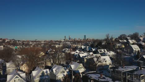 city skyline drone shot in boston, massachusetts