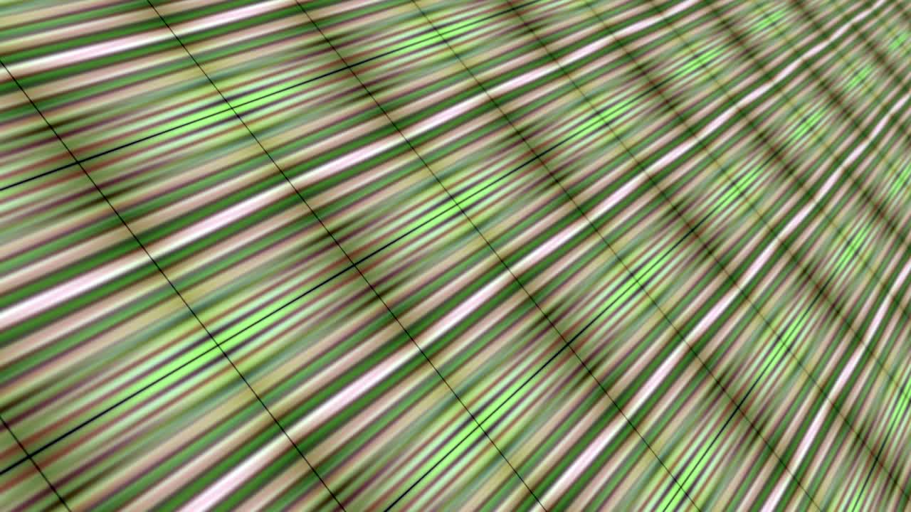 4K 3D rendering multicolored organic lines on digital square LED pattern screen display with dept of field blurred background. Seamless loop futuristic technology layout pattern wave glow design.