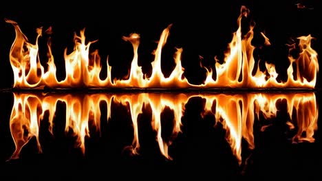 una llama de fuego en un fondo negro con un reflejo en el agua
