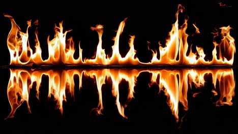 a fire flame on a black background with a reflection in the water