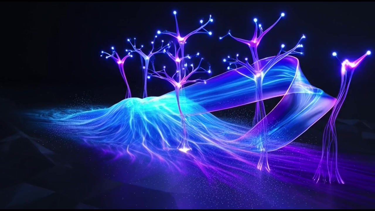 Abstract Glowing Light Trails and Digital Tree Structures