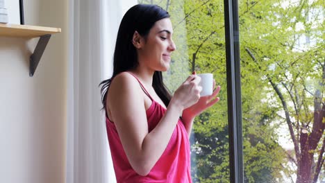beautiful woman drinking coffee 4k
