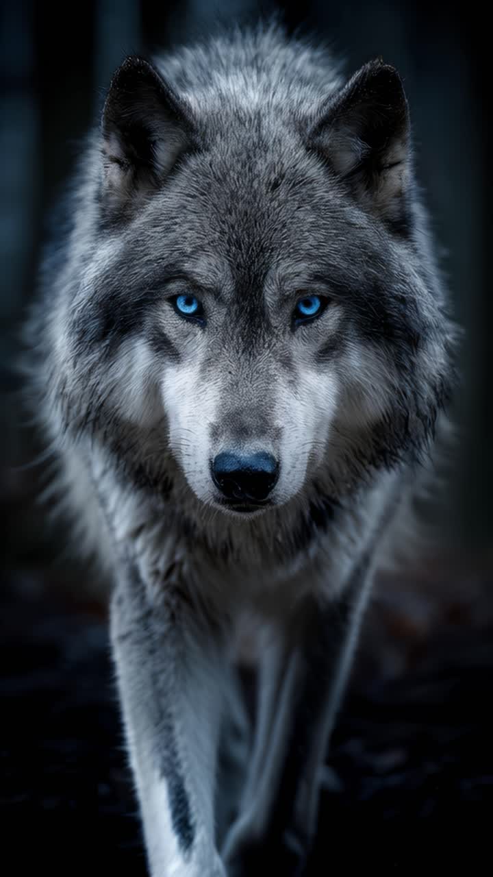 Majestic wolf staring with intense blue eyes