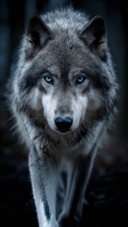 majestic wolf staring with intense blue eyes