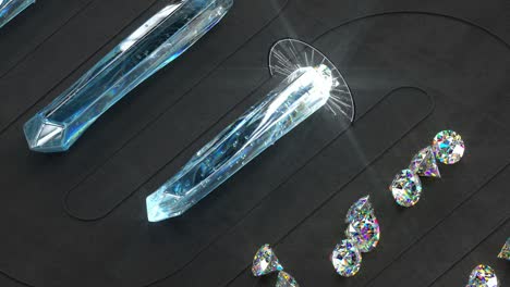 diamonds cutting out of raw minerals 3d render seamless loop animation