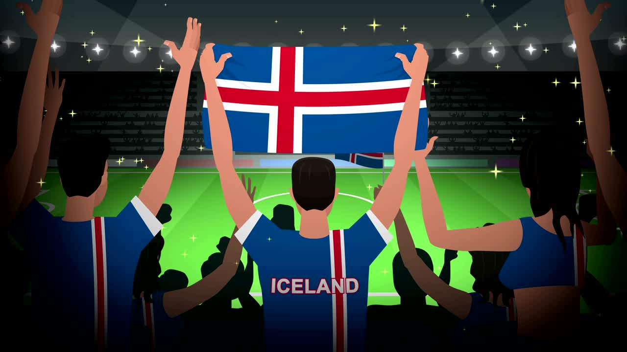 아이슬란드 축구 팬들이 응원하는 만화 아이슬랜드 축구 애니메이션